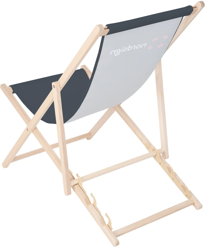 Single-sided printed deck chair viewed from behind