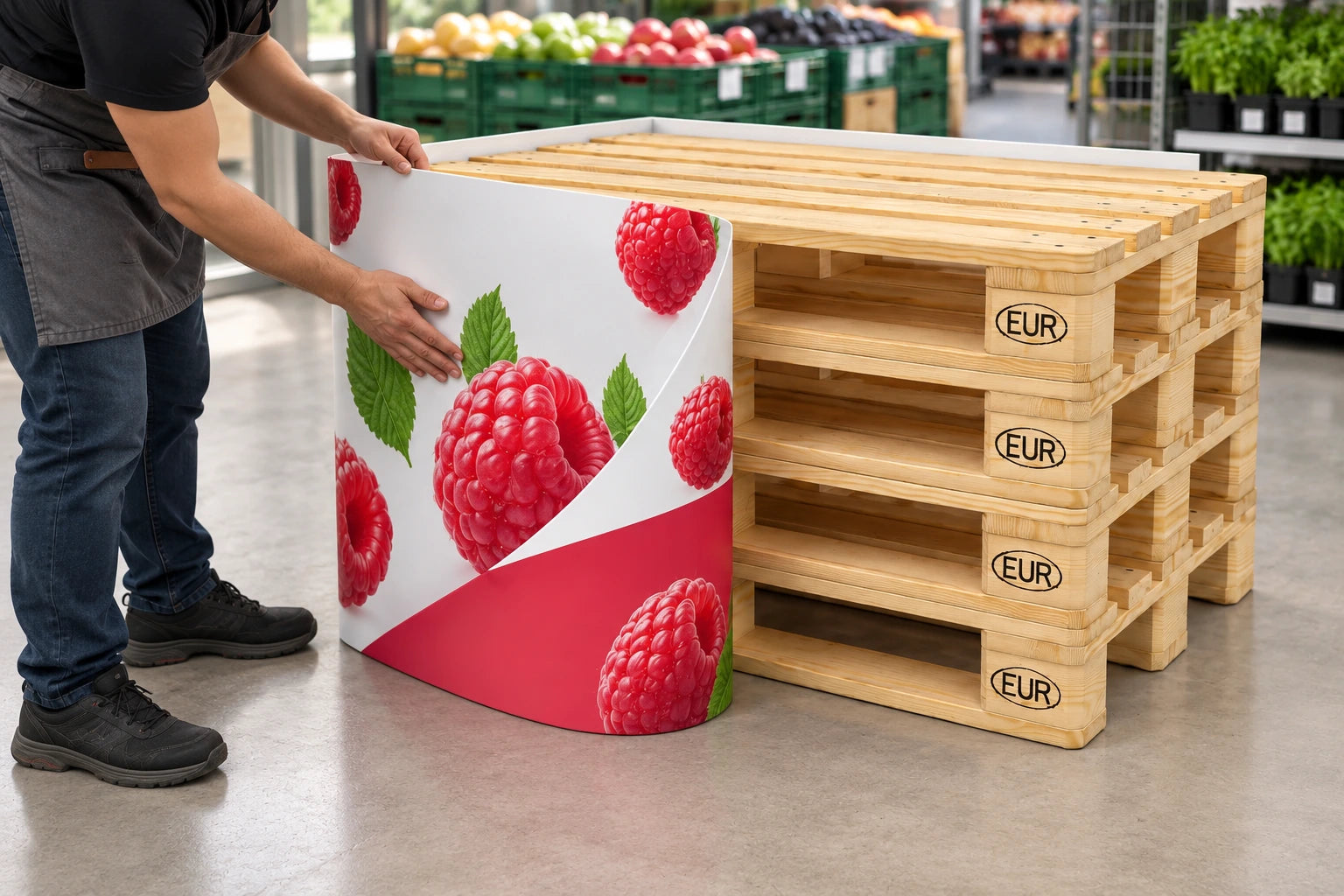 Bandeaux de palette imprimés pour présentoirs en magasin: Inspiration générée par IA