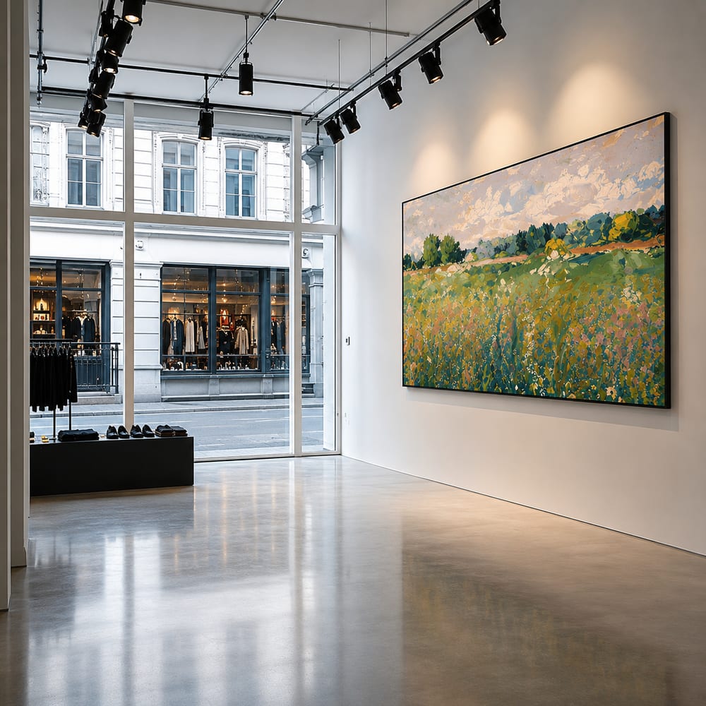 Textile smart frame display system for retail interiors and changing campaigns