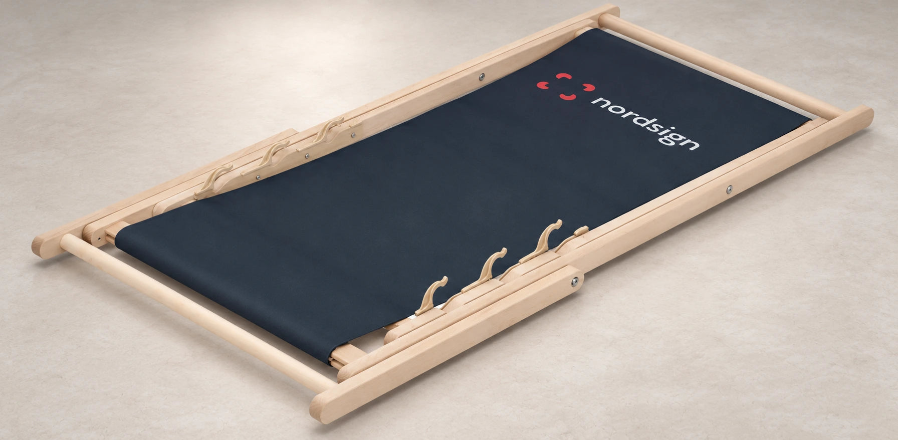 Wooden deck chair folded flat for transport