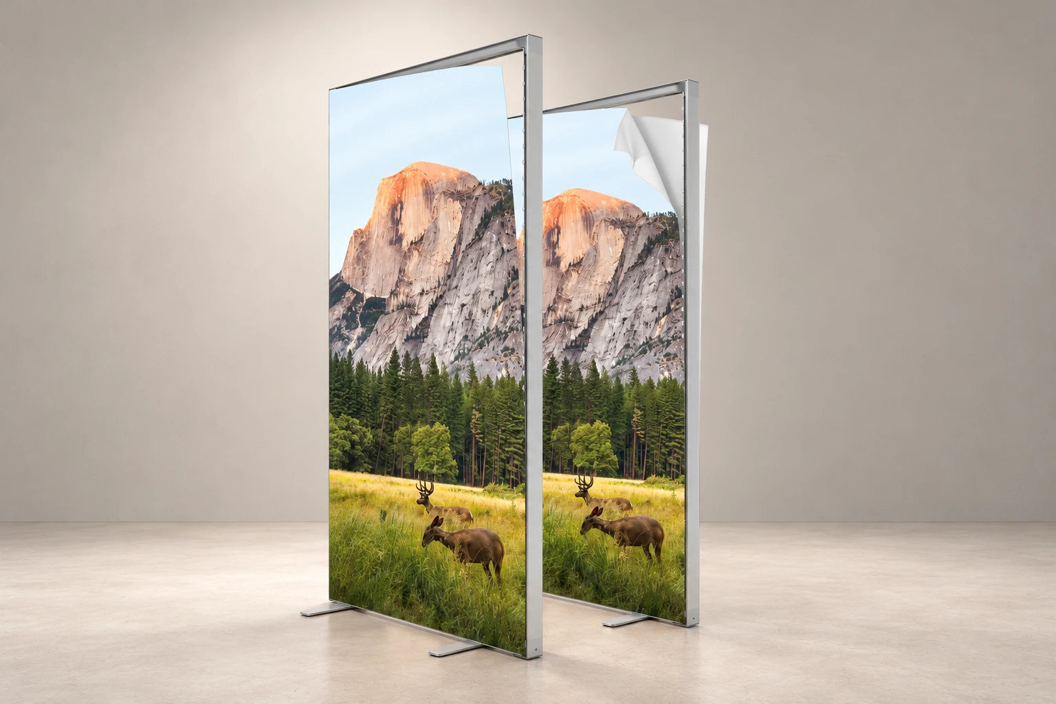 Free-standing Pop-up Lightbox showing both replaceable textile faces