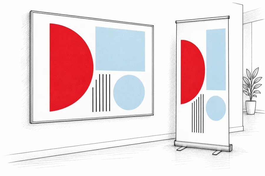 Support d’exposition avec un visuel imprimé