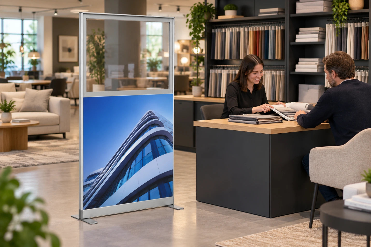 
Standing screen with printed panel